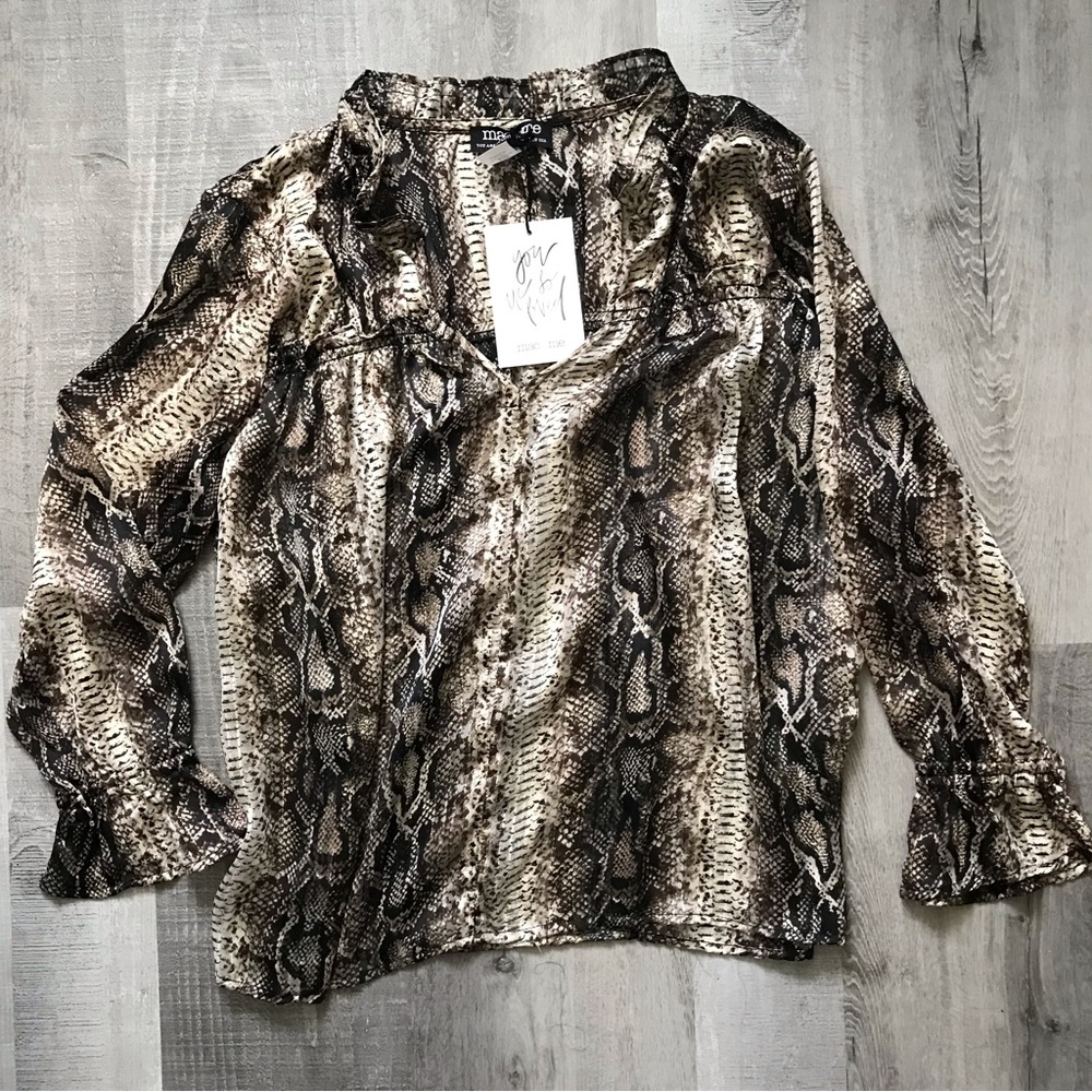 Mac&Me NWT Snake Skin Print Blouse Size M - Picture 2 of 3